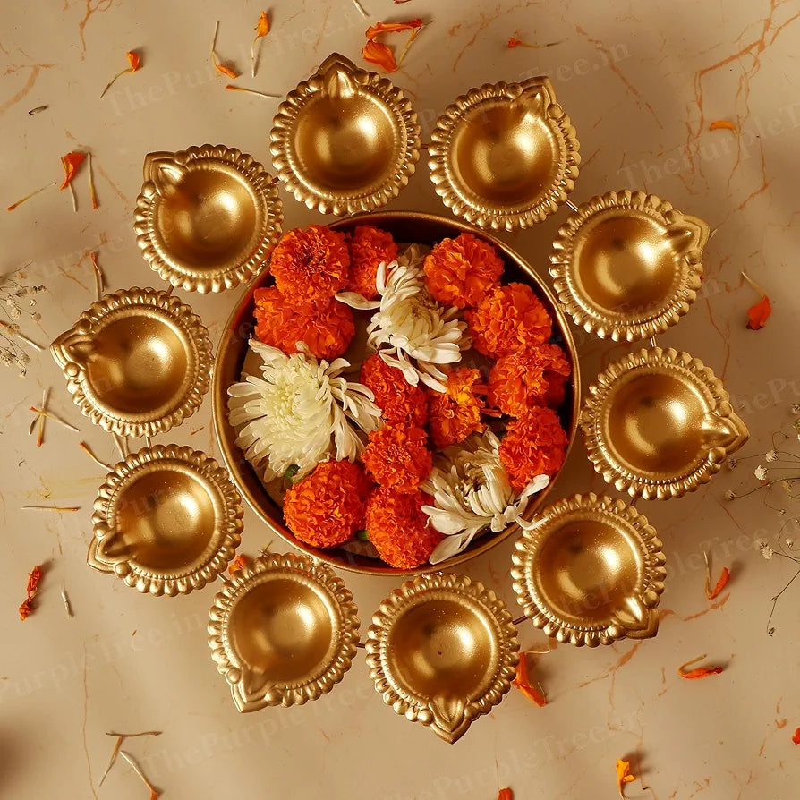 The Purple Tree Beautiful Handcrafted Diya Urli Bowl for Floating Flowers and Tea Light Candles Traditional Gold Urli Diya Urli