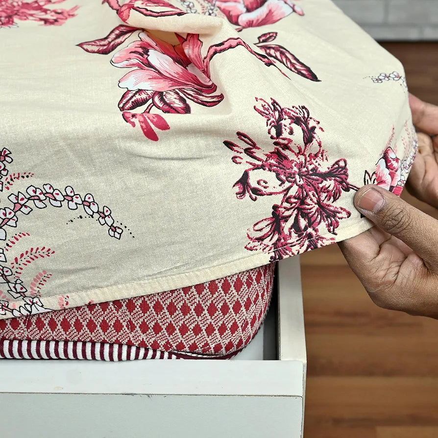 Divine Casa Floret 100% Cotton Double Fitted Bedsheet 144 TC Colour Summer Fern