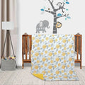 Trance Home Linen Pure Malmal Cotton Multipurpose Baby Dohar 3-Layered Baby Swaddle Blanket Colour Yellow White Abstract Leaves