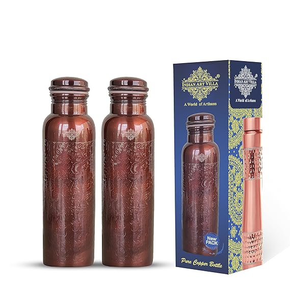 Indian Art Villa Pure Copper Water Bottle With Antique Design