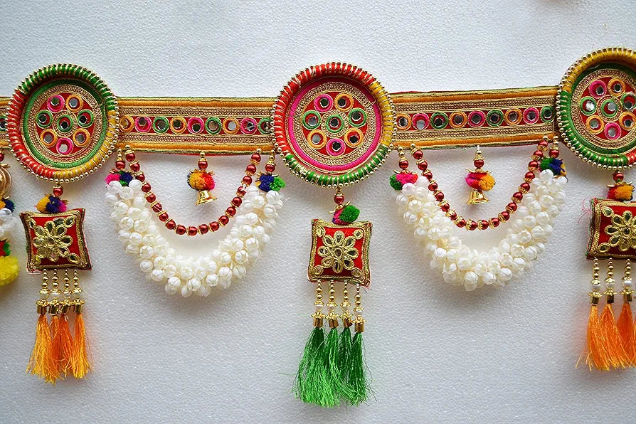 CraftVatika Embroidery Work Toran Hanging Bandhanwar Marigold Flower with Floral Handmade Latest Traditional Design 3 Feet Length 94cm