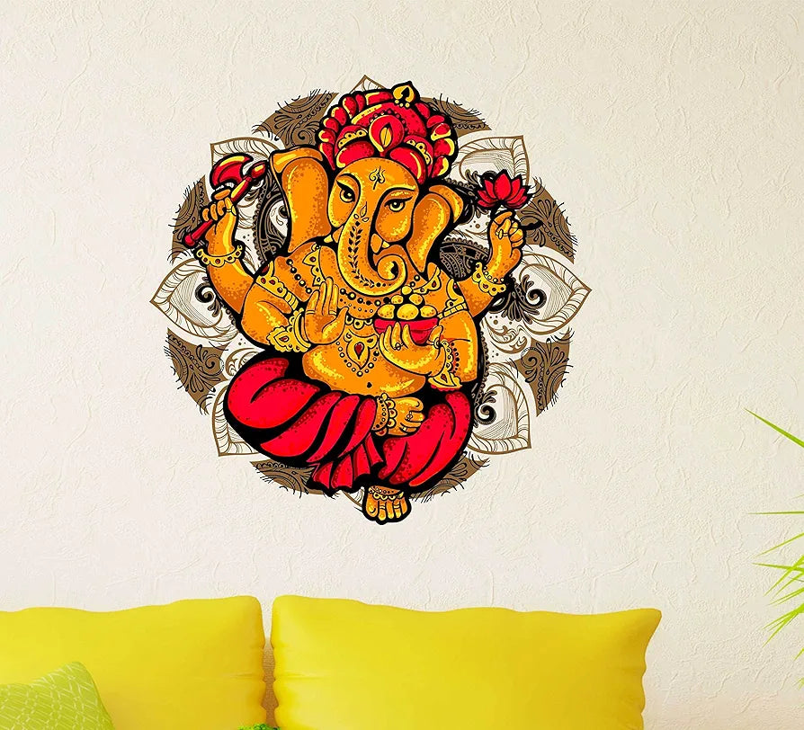 Decals Design Lord Ganesha Motif Colourful Wall Sticker Multicolour