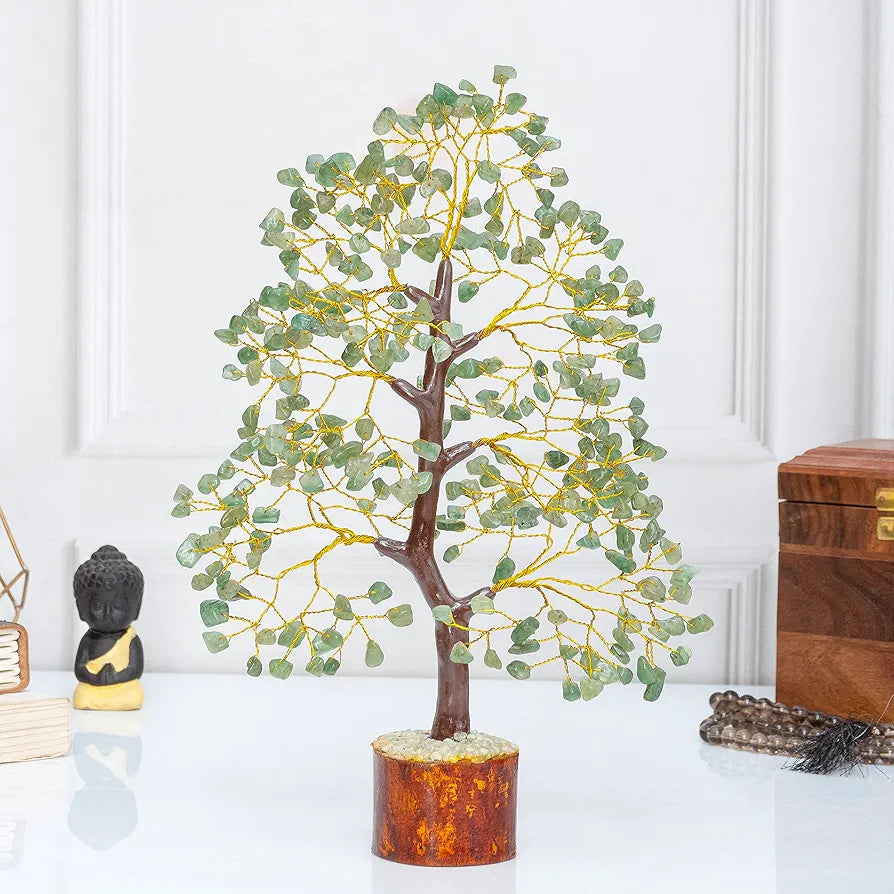 HindCraft Green Jade Crystal Tree Golden Wire 10-12 inch