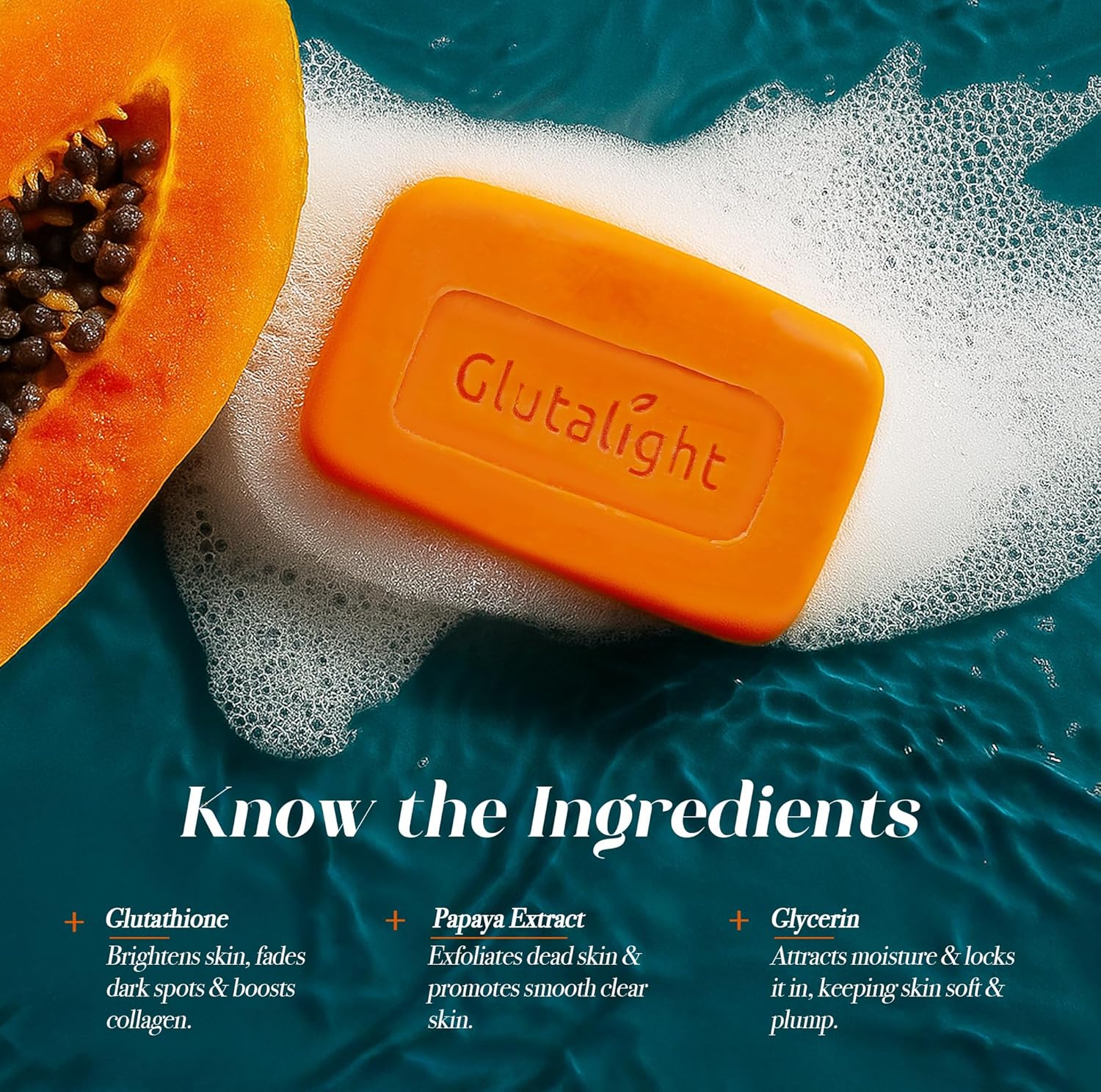 Glutalight Papaya Soap | Glutathione & Papaya Extract | Body Tan Removal Soap | Fades Pigmentation & Dark Spots | Exfoliate Dead Skin Cells | Bathing Soap for Face & Body | Soap For Bath - Pack of 1