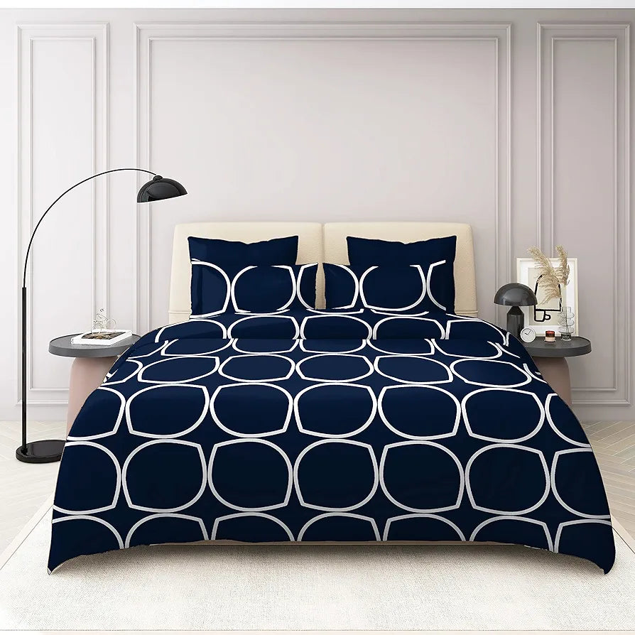 The Home Style 400 TC Supersoft Cotton Feel Glace Cotton Elastic Fitted Printed King Size Double Bed Bedsheet wih 2 Pillow Cover Cadet Blue