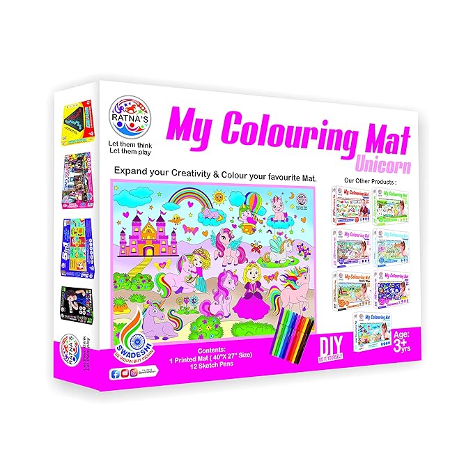 Ratna's My Colouring Mat for Kids Reusable and Washable | Big Mat for Colouring | Unicorn Theme