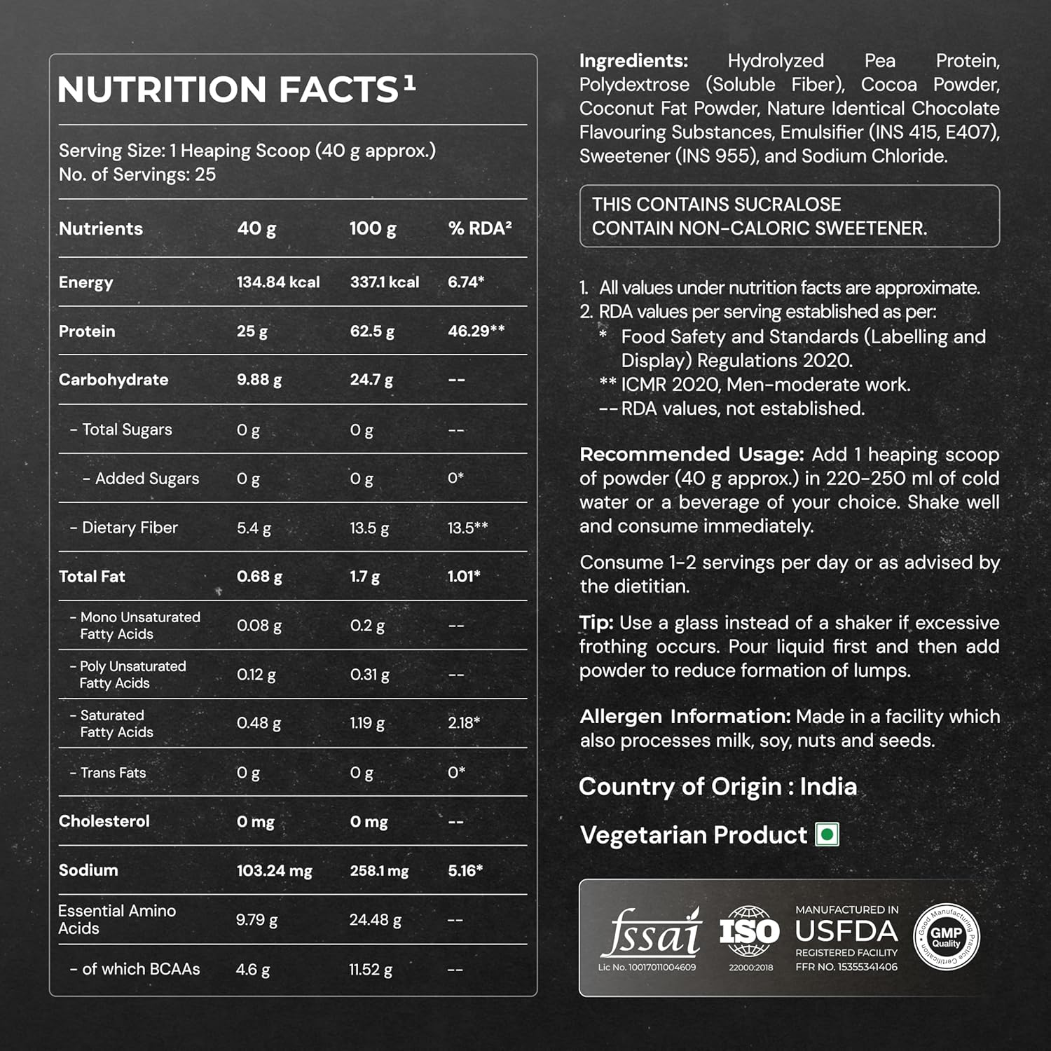 NUTRABAY Gold 100% Pea Protein Powder - 1kg, Rich Chocolate CrÃ¨me | 25g Protein, 4.6g BCAA, 5g Fiber | Complete Amino Profile | Tastiest & Smoothest Vegan, Plant Protein | Muscle Gain & Fast Recovery
