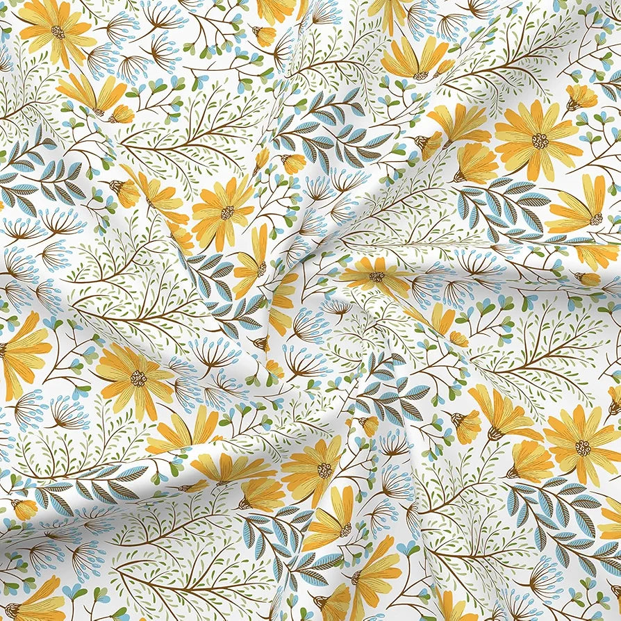 Layers Illuminating Homes Cotton Bedsheet Set for All Seasons Lightweight 144 TC Queen Size Yellow Floral