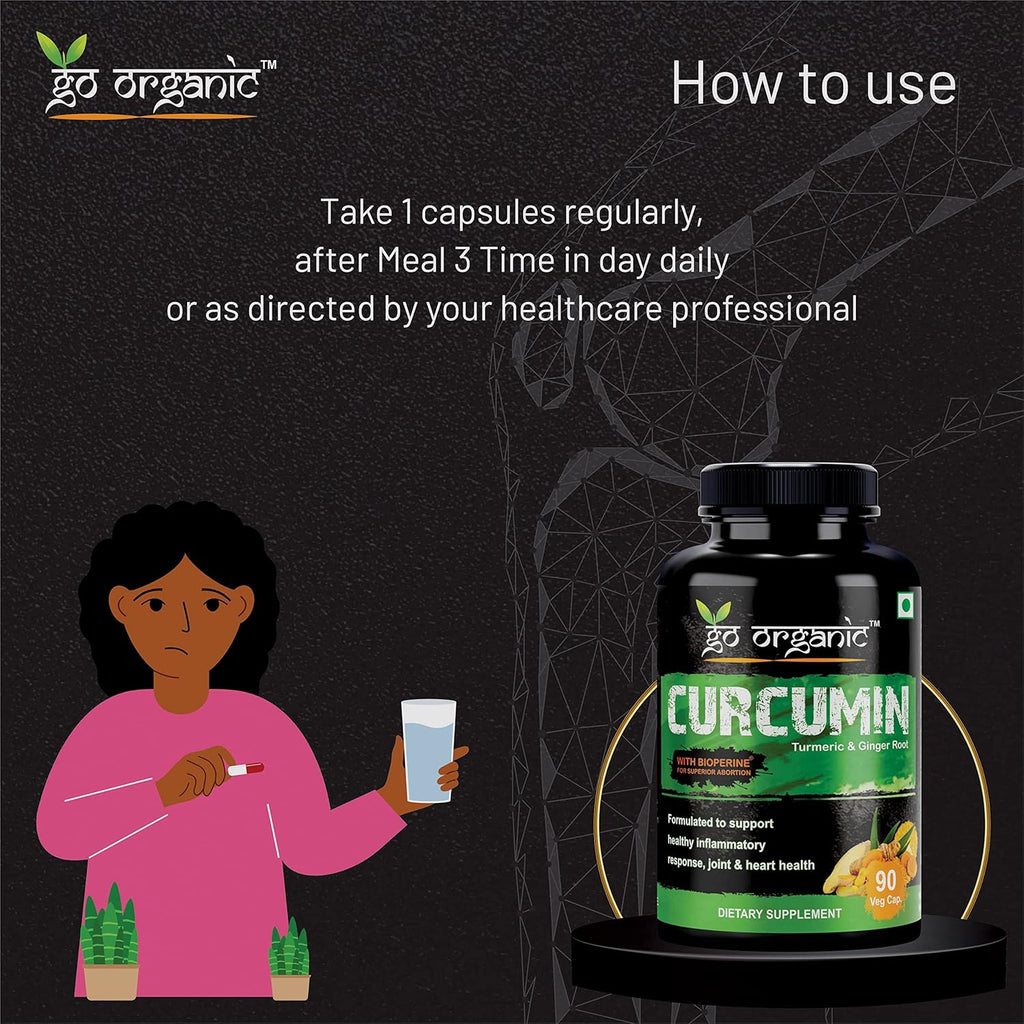 Go Organic Turmeric Curcumin 90 Veg Caps | Plant-Based Joint Support Supplement with BioPerine & Ginger | Potent Antioxidants for Healthy Inflammation, Joint Comfort & Lasting Structural Resilience