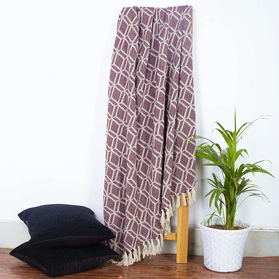 Cazimo Soft Throw Blanket for Bed Pure Cotton Blanket with Fringe Tassels for Couch Home Decor