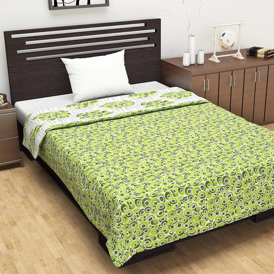 Divine Casa 120 GSM Microfiber Reversible Dohar Single Bed Size Jaipuri Printed Soft Lightweight AC Living Room Summer Blanket Colour Peppermint