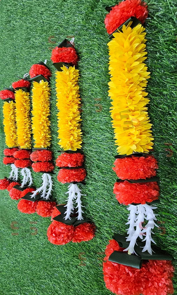 Artificial Gajra Jasmine Marigold Flower Strings Yellow Gajra with Red Flowers