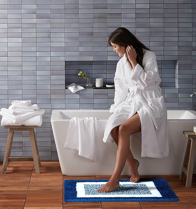 Roseate Modern Soft Microfibre Solid Bath Mat Bedroom Kitchen Floor Mat Navy Blue