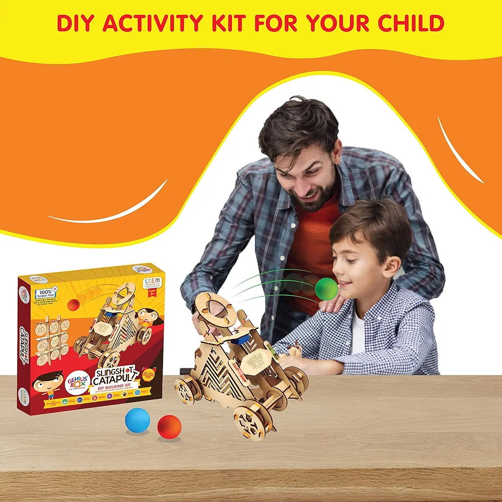 Genius Box Play some learning Slingshot Catapult DIY Science Kit for 8 Years and Up, STEM Toy, Learning Kit, Educational and Construction Based Activity Toy