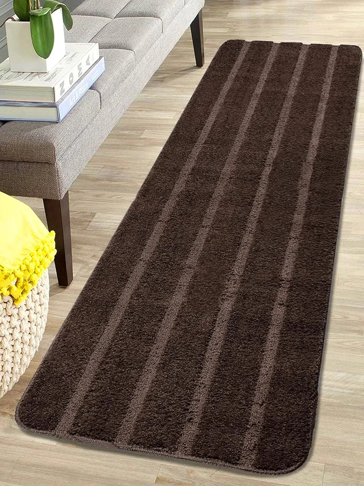 Saral Home Easy Living Home Striped Soft Microfiber Durable&washable Multipurpose Bedside Runner Colour Brown