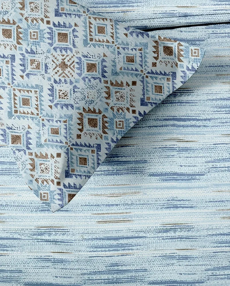 Trance Home Linen 100% Cotton 180 TC Bedsheet Queen Size Printed Fitted Bedspread with 2 Pillow Covers Colour Dhariya Blue