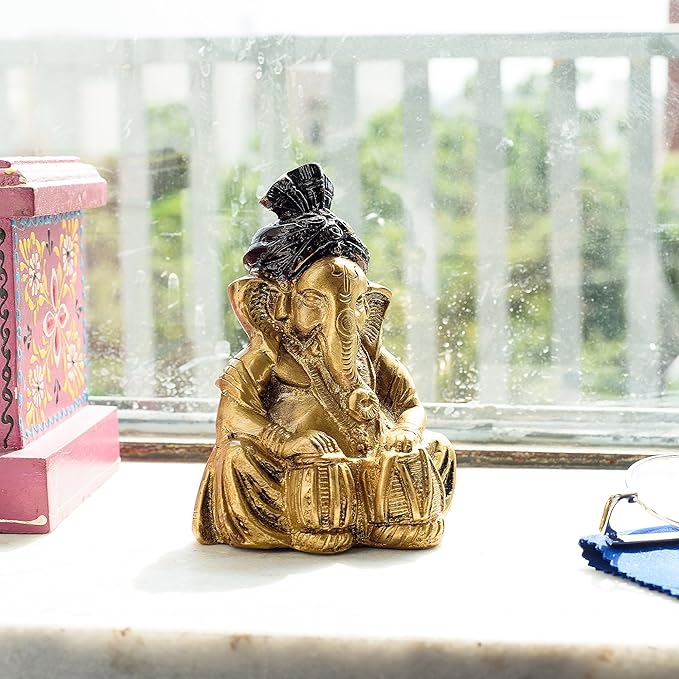 Ecraftindia Lord Ganesha Playing Tabla Statue | Brown