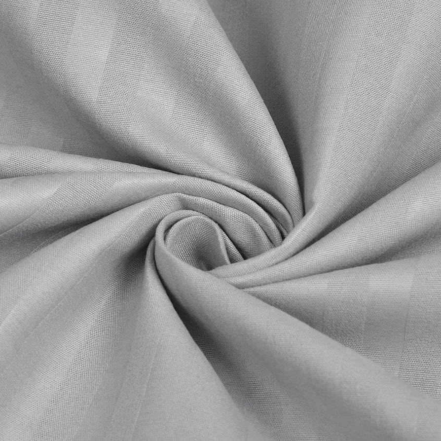 Homefab India 160 TC Stripe Cotton Feel Glace Cotton Elastic Fitted King Size Double Bed Bedsheet with 2 Pillow Covers Fits Upto 6 inches Mattress Silver