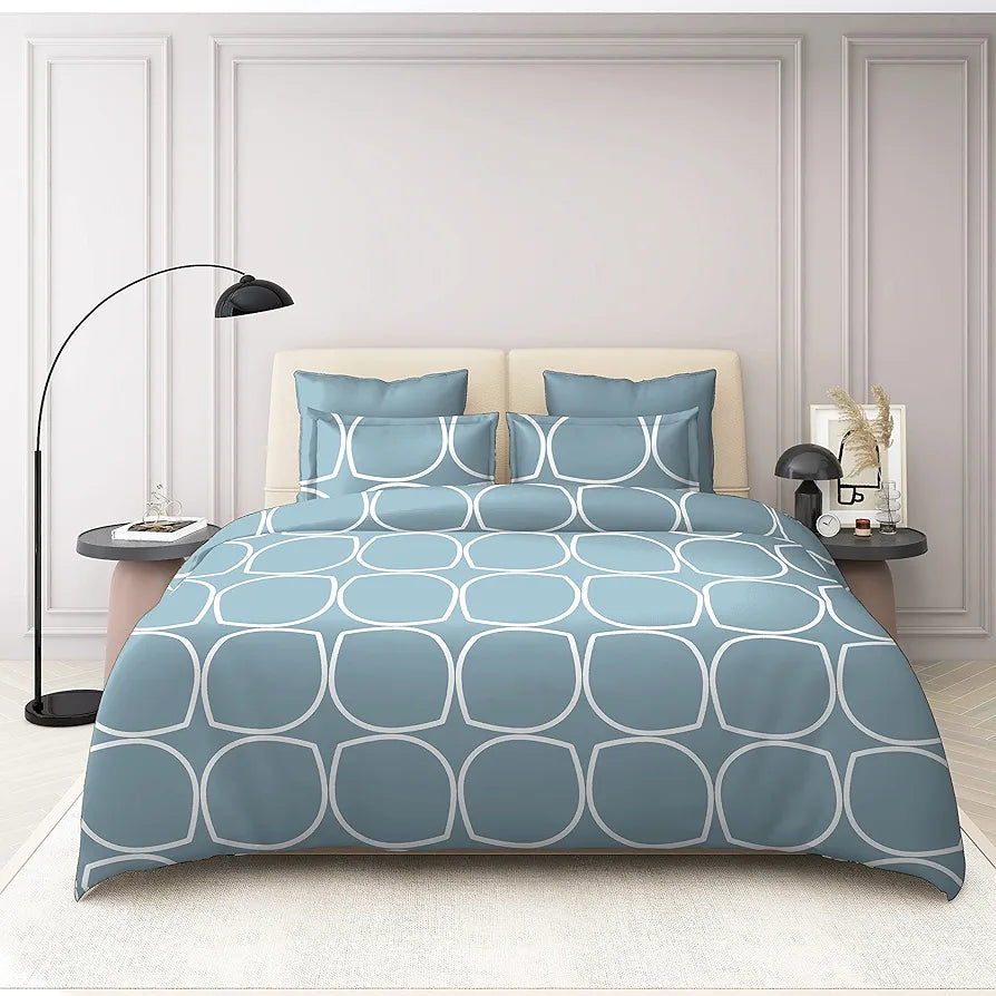 The Home Style 400 TC Supersoft Cotton Feel Glace Cotton Elastic Fitted Printed King Size Double Bed Bedsheet wih 2 Pillow Cover Cadet Grey