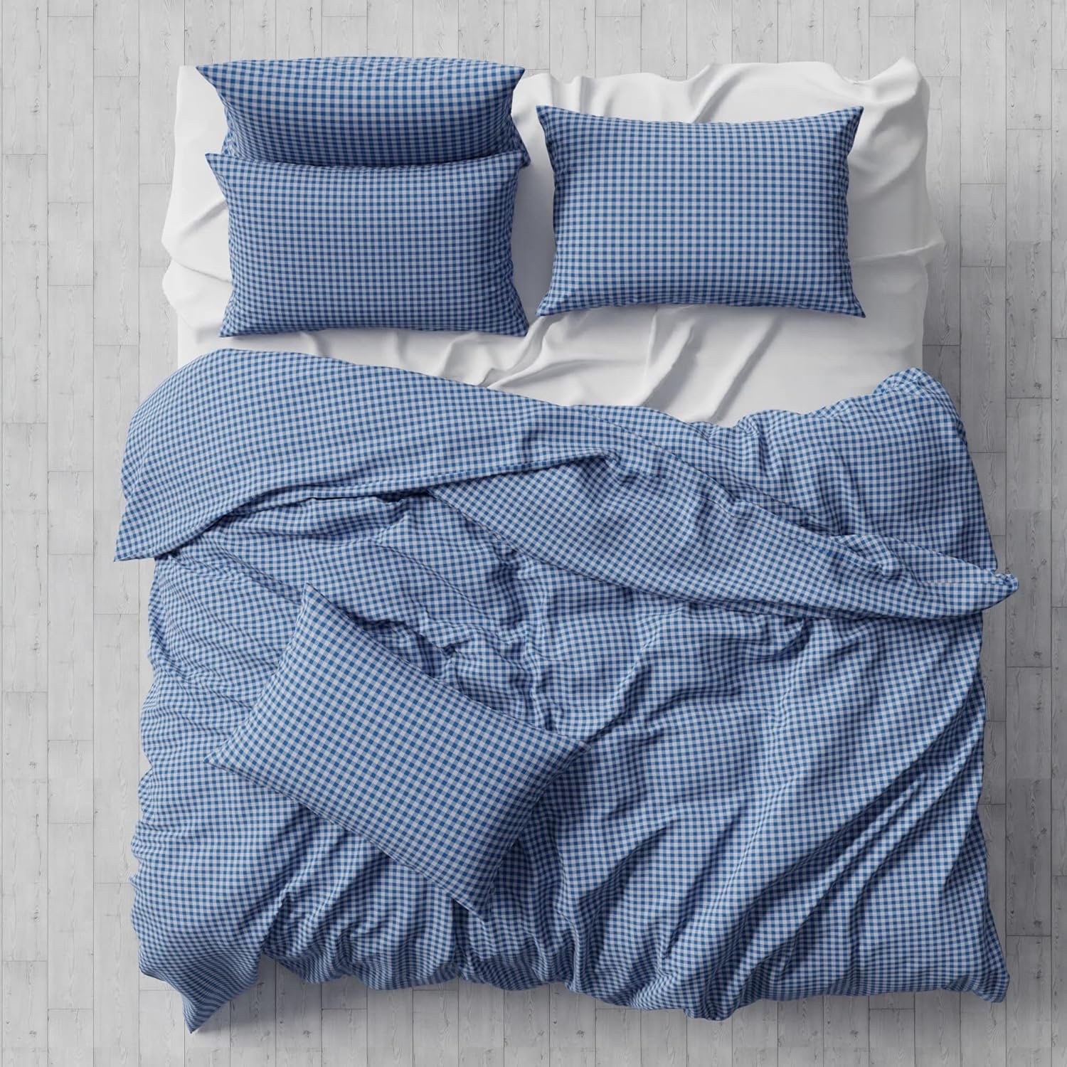 Stoa Paris Vogue Microfibre Comforter for King Size Bed with 4 Pillow Covers Colour Blue Waves in Vichy