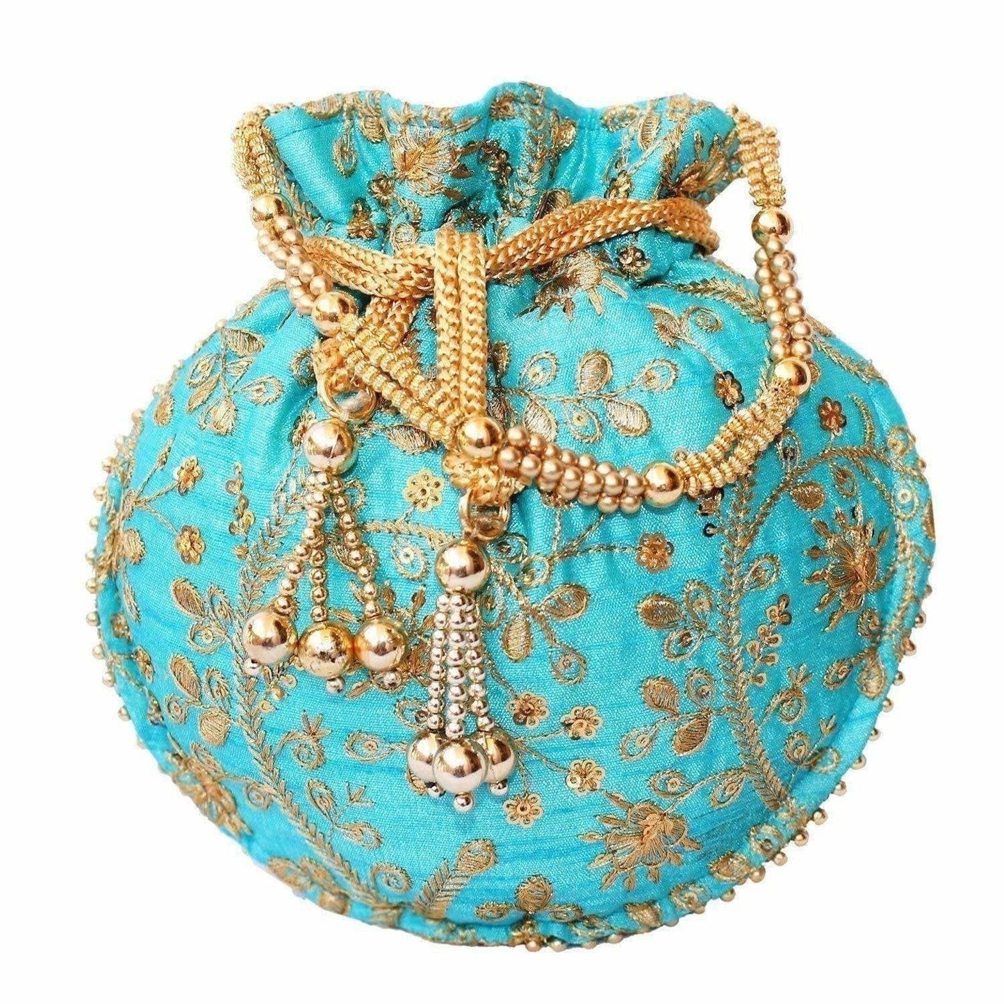 Ethnic Clutch Silk Potli Batwa Pouch Bag with Metal Bead work Gift