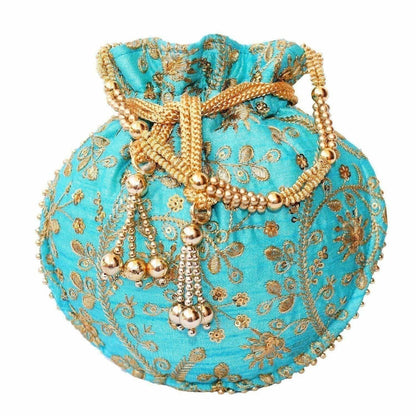 Ethnic Clutch Silk Potli Batwa Pouch Bag with Metal Bead work Gift
