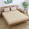 Colorish Cotton Blend Floral Printed Jaipuri King Size Double Bedsheet Set with 2 Pillow Covers | Misty Rose