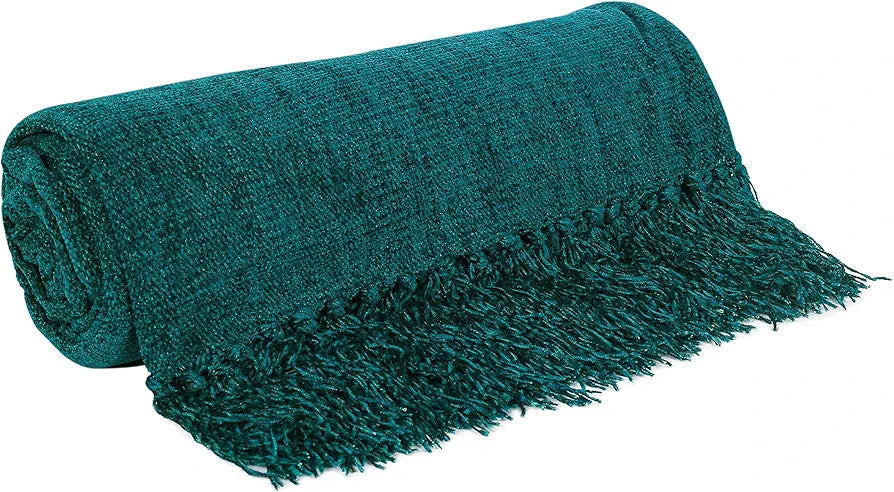 Cazimo Soft Chenille Premium Throw Blanket with Tassel Fringe Fade Resistant All Seasons Ultra