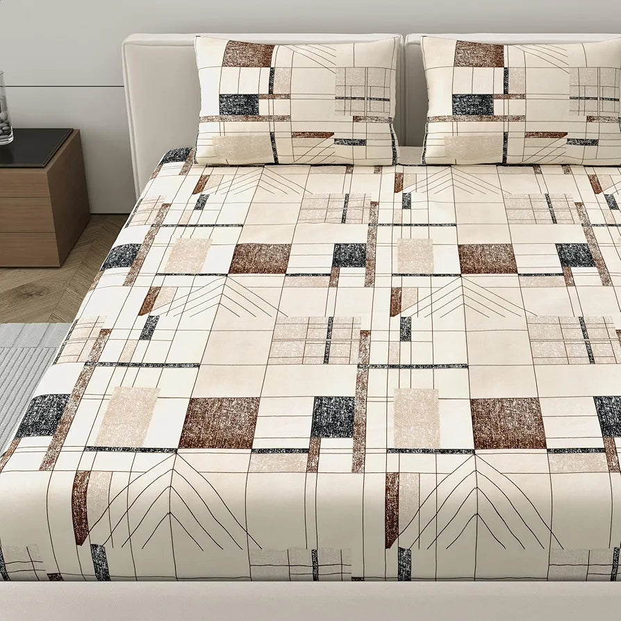 Dreamscape Microfiber Wrinkle & Fade Resistant Double Bedsheet with 2 Pillow Covers Desert Sand