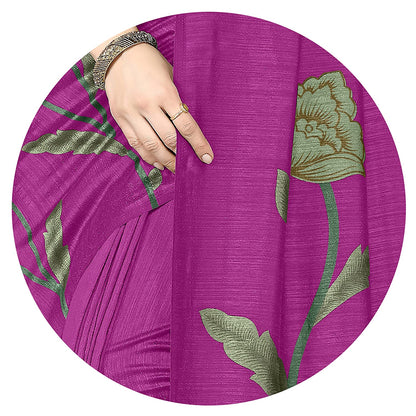 Mirchi Fashion Women's Pink Vichitra Silk Stylish Floral Printed Saree
