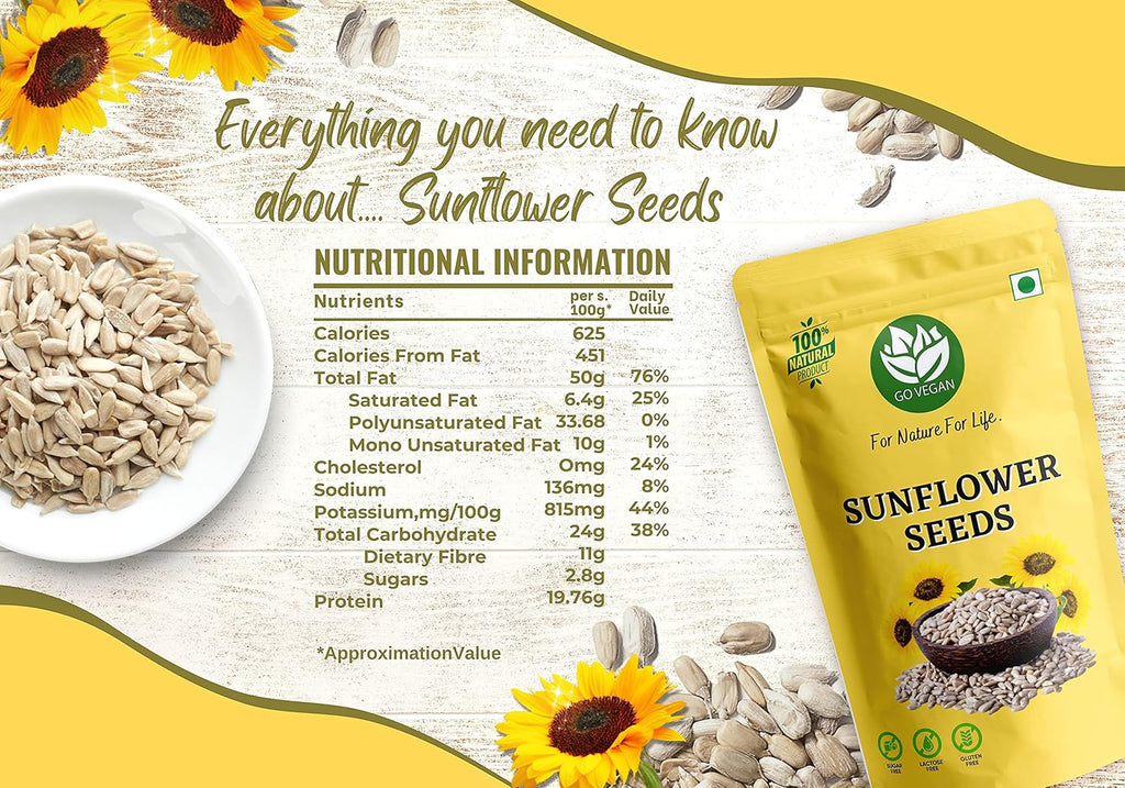 Go Vegan Sunflower Seeds for Eating 250gm - Rich in Protein & Fiber, Healthy Seeds [Jar Pack]