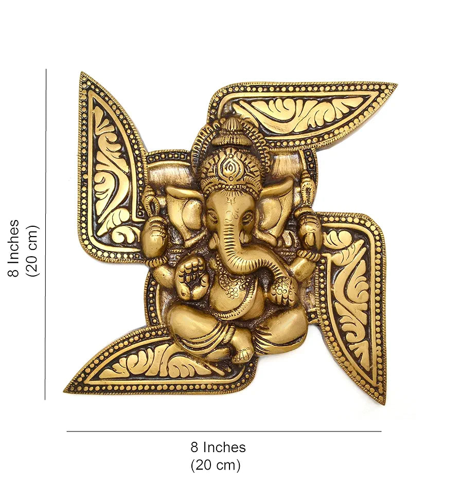 Two Moustaches Brass Ganesha Swastika Wall Hanging Brass Ganesha