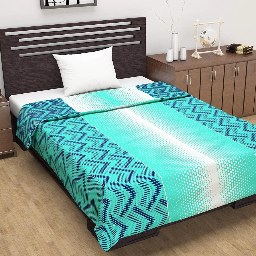 Divine Casa Microfiber Winter Single Bed Throws for Sofa and Couch Decorative Reversible AC Blanket Dohar Living Room Colour Cyan and Navy Blue