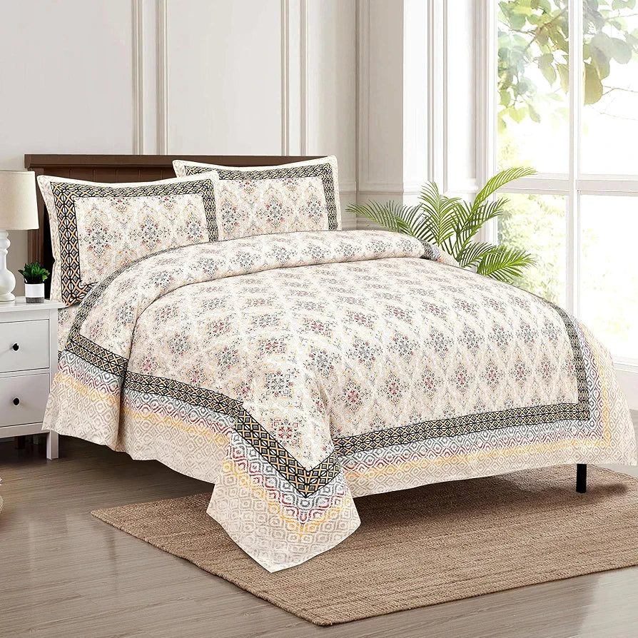 Kuber Industries Double Bedsheet with 2 Pillow Covers 160 TC Premium Cotton Cream