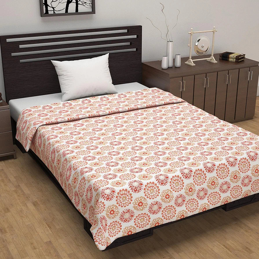 Divine Casa Floret 100% Cotton Single Dohar 120 GSM Soft & Lightweight Throw Blanket Colour Red Orange