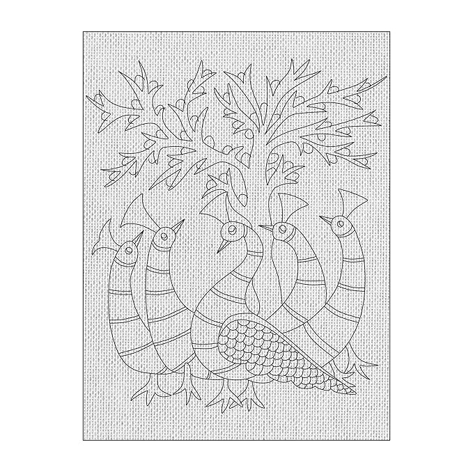 Hobby India Self Paint Beautiful Peacock Canvas - Gond Art | Pre-designed Canvas Board