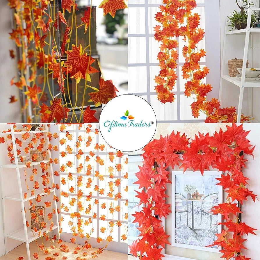 Polyester Artificial Maple Plant Creepers Leaves for Wall Hangings Orange