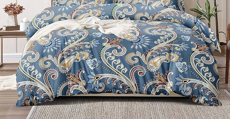 The Home Style Cotton Feel Glace Cotton Elastic Fitted Printed King Size Double Bed Bedsheet With 2 Pillow Cover,300 TC Ash Berry Abstract