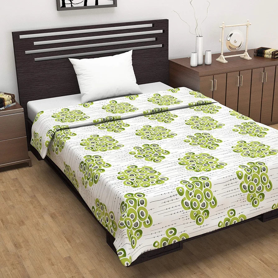 Divine Casa 120 GSM Microfibre Dohar Single Bed All Season Winter 3 Layered Reversible AC Throw Blanket for Sofa TC - 120 Colour Green and Grey