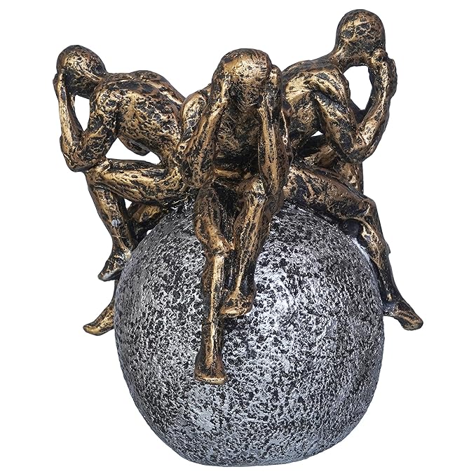 Ecraftindia 3 Man Group Sitting on Ball Human Figurine Showpiece for Home, Office, Table Decor