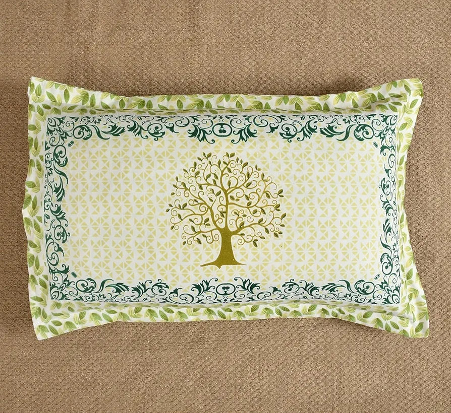 HomeKart Cotton Rajasthani Jaipuri Print Bed Sheet Traditional Floral Double Size Bedsheet with Hand Block Printed 180-200 tc with 2 Pillow Covers White and Light Green