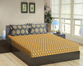 Trance Home Linen 200TC 100% Cotton 78"X60" Standard Queen Size Elastic Fitted Bedsheet Printed Queen Bed Size with 2 Pillow Covers Queen Colour Dori&Damask-Warm Grey Mustard