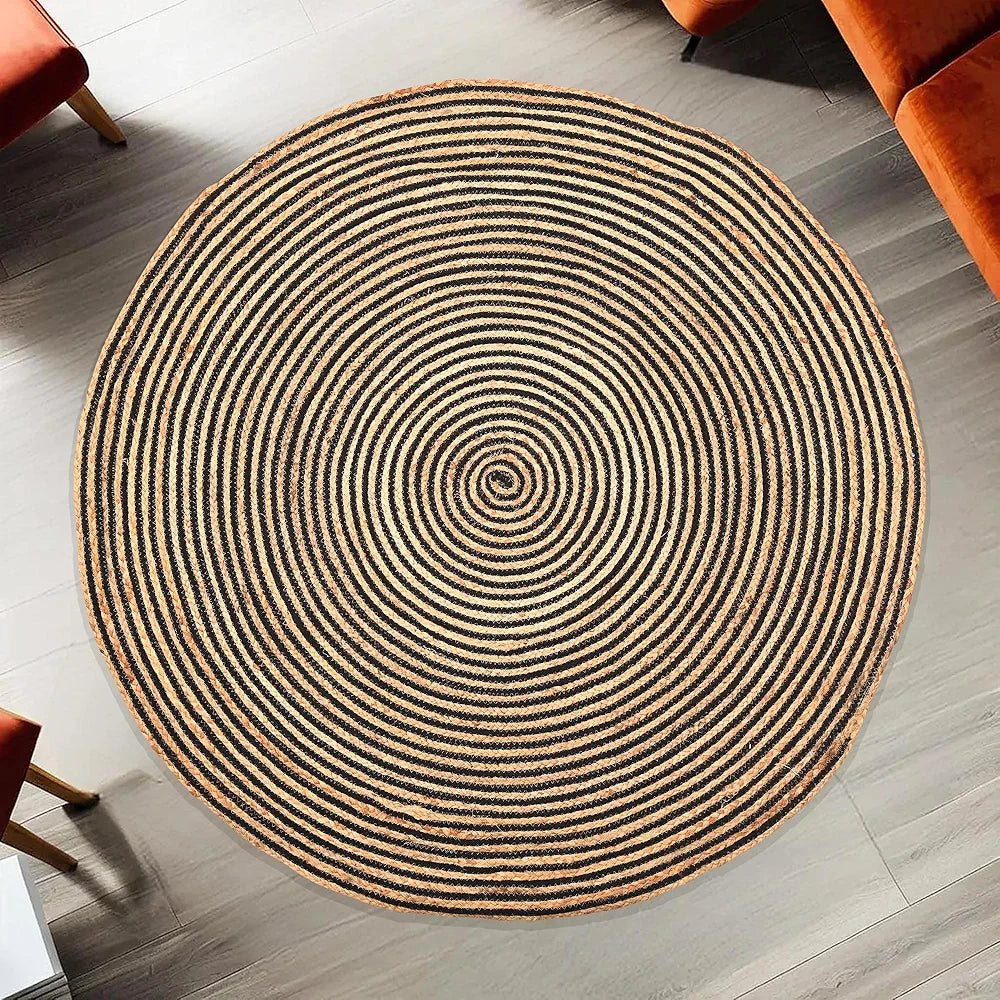 Kuber Industries 4x4 Feet Round Jute Rug & Carpet for Home Bedroom Spirals Light Brown