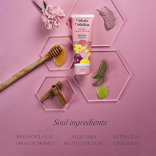 Vedic Valley Detan Face Mask With Rhassoul Clay & Damask Rose Water - 100 gms