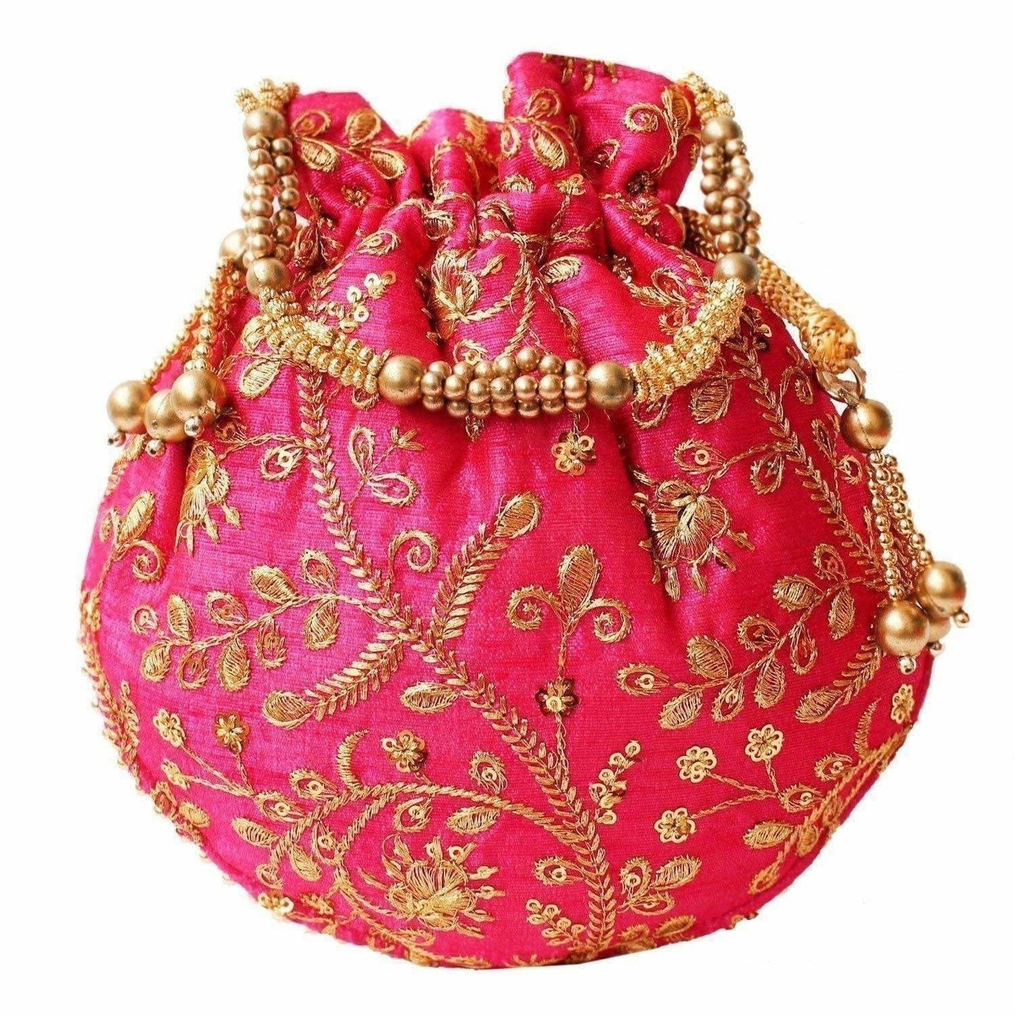 Ethnic Clutch Silk Potli Batwa Pouch Bag with Metal Bead work Gift