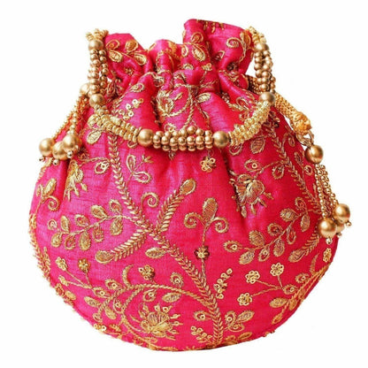 Ethnic Clutch Silk Potli Batwa Pouch Bag with Metal Bead work Gift