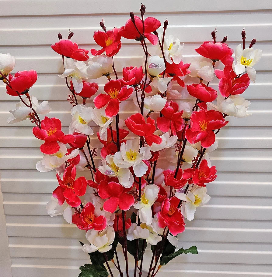 Artificial Flowers Bunch Cherry Blossom Ideal for vase Without vase Maroon Mix 55 cm Height Fabric