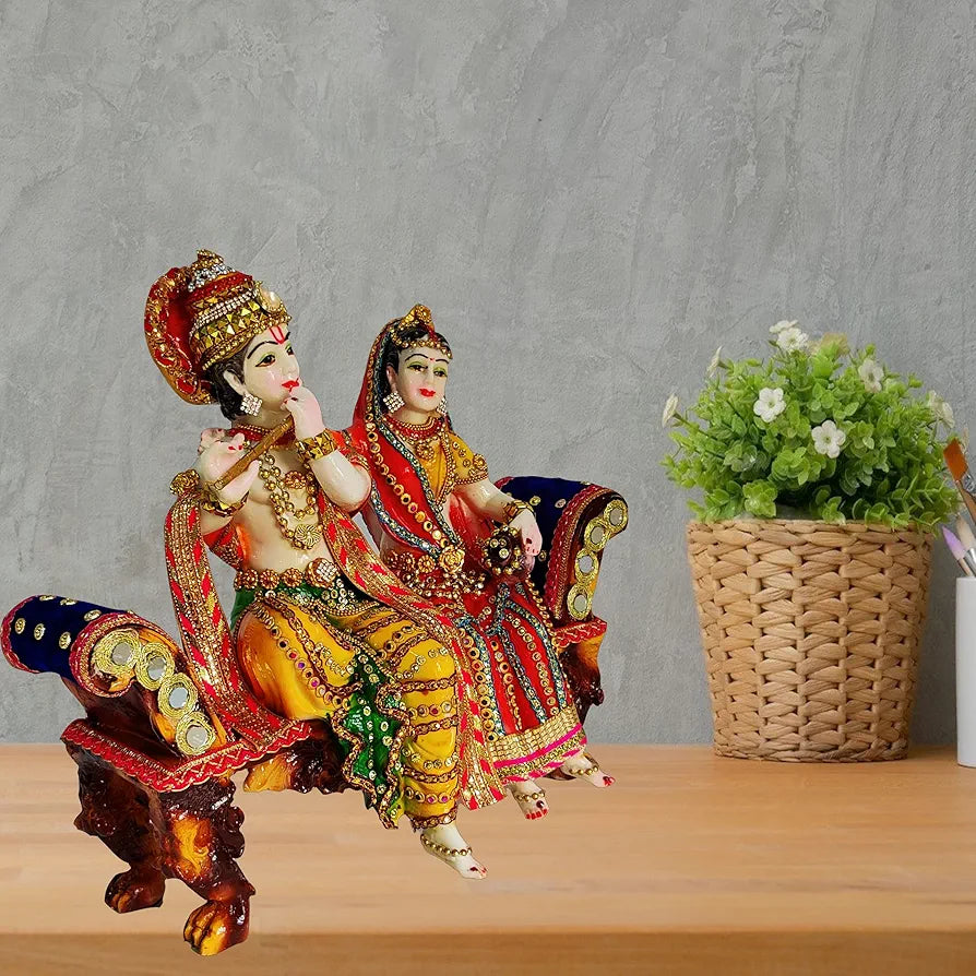 Alila Resin Radha Krishna Cow Jhula for Home Temple