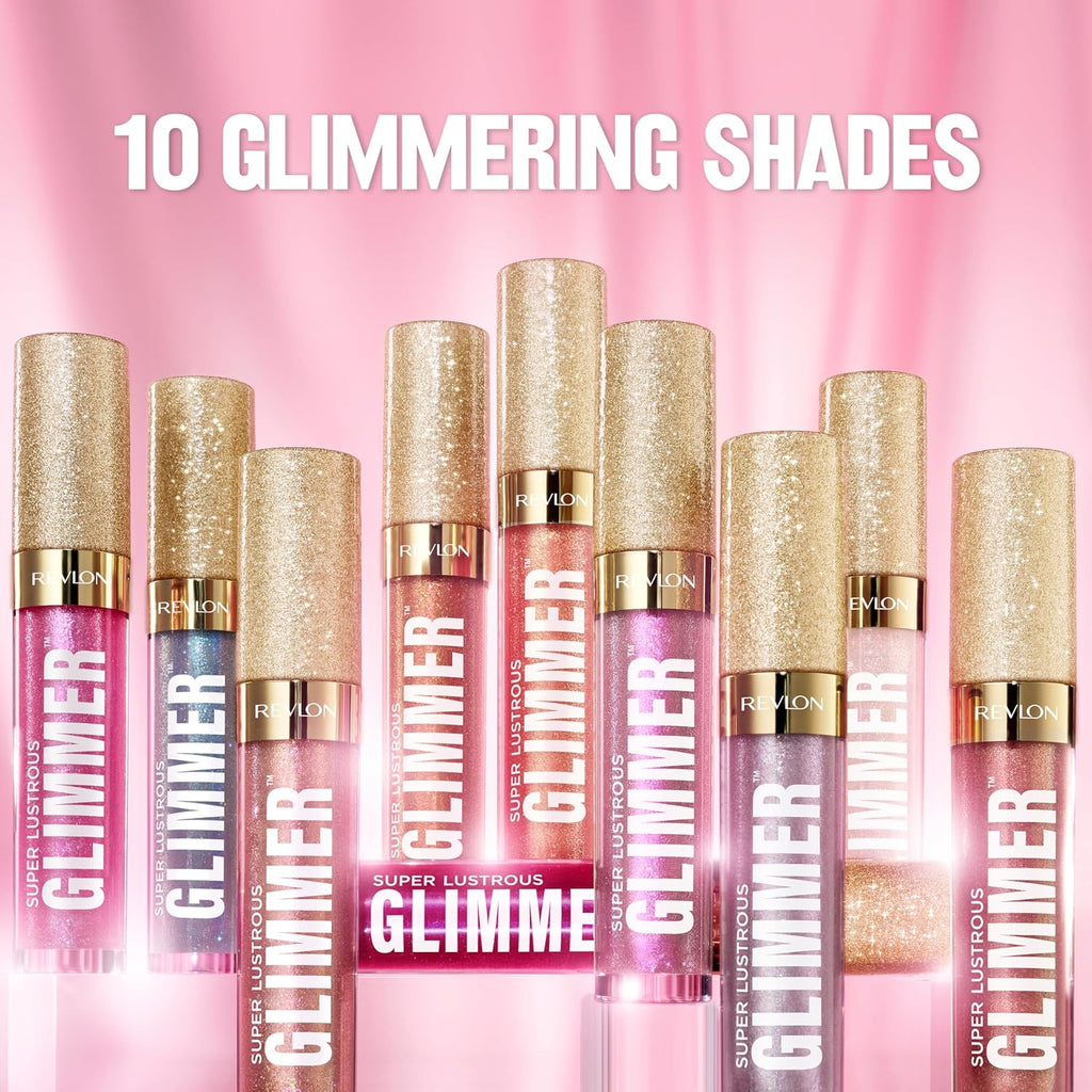 REVLON Super Lustrous Glimmer Gloss, Non-Sticky Lip Gloss, High-Shine Finish, Plant-Based Glitter, 005 Glazed Almond, 3.8 ml