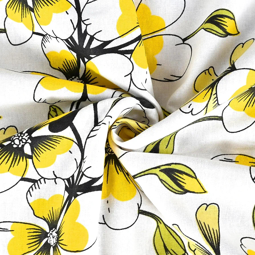 Divine Casa Floret 100% Cotton Double Dohar 120 GSM Soft & Lightweight Throw Blanket Colour Daffodil Yellow